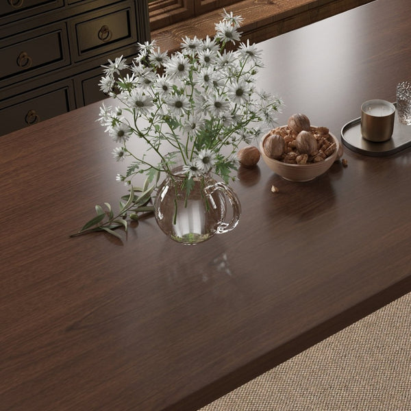 English Elm 70.8 Inch Walnut Top Dining Table with Brushed Gold Steel Base Seats Six T3609S00001