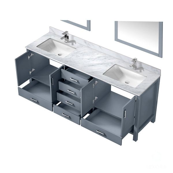 English Elm Dark Grey Double Bath Vanity With Carrara Marble Top, Chrome Faucet & 30" Mirrors – Elegant Storage Solutions B2731S01056