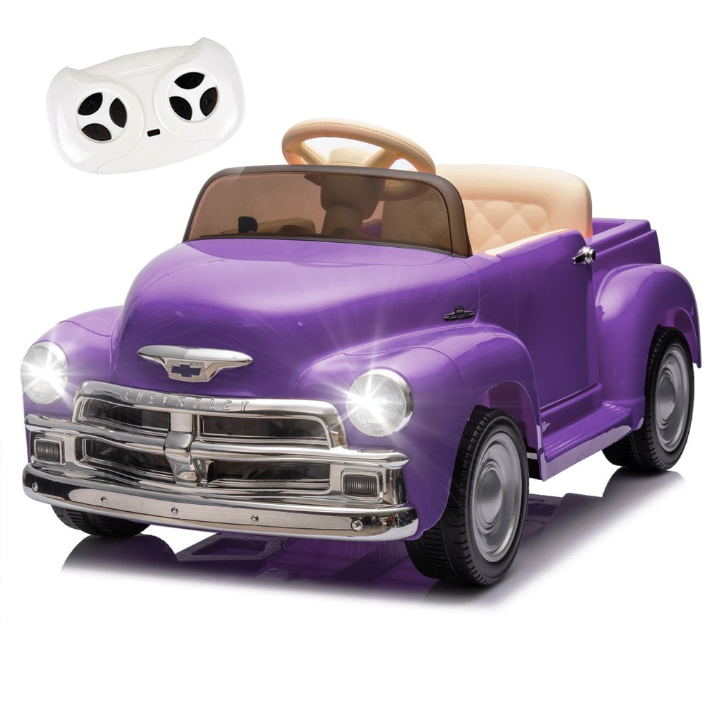 English Elm 12v Chevrolet 3100 Licensed Vintage Pickup Ride on Truck with Led Lights and Parent Remote Purple W1578P214181