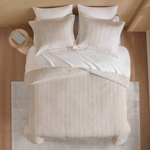 JLA Home Super Listing - Woven Logan Duvet Set with Subtle Stripes — Brushed Microfiber Reverse, Hidden Zipper & Corner Ties Neutral AM12-0587