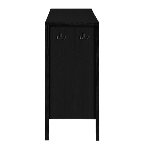 English Elm U_style Striped Four Door Sideboard Mdf Buffet Cabinet with Adjustable Shelves for Dining Black N711P345170B