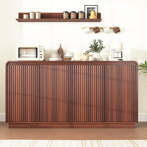 English Elm Black Fluted Wave Door Media Console with Built-in Power Outlet and Adjustable Shelving Walnut W409P452058
