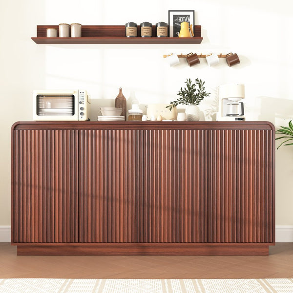 English Elm Black Fluted Wave Door Media Console with Built-in Power Outlet and Adjustable Shelving Walnut W409P452058