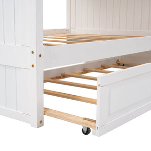 English Elm Full Over Bunk Bed with Trundle Solid Pine Wood Kids Bedroom Sleeper LT000044AAK-1
