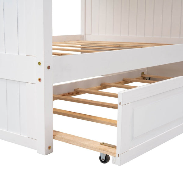 English Elm Full Over Bunk Bed with Trundle Solid Pine Wood Kids Bedroom Sleeper LT000044AAK-1