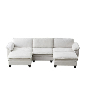 English Elm Living Room U-shaped Chenille Sectional Sofa with Two Ottomans Pocket Coil Comfort Beige W1097S00236