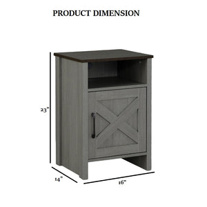 English Elm Rustic Farmhouse Side Table 16"W x 14"D x 23"H Two-Tone Brown & Gray, Drawer with X-Cross Handle, Open Shelf Storage B2741P395419