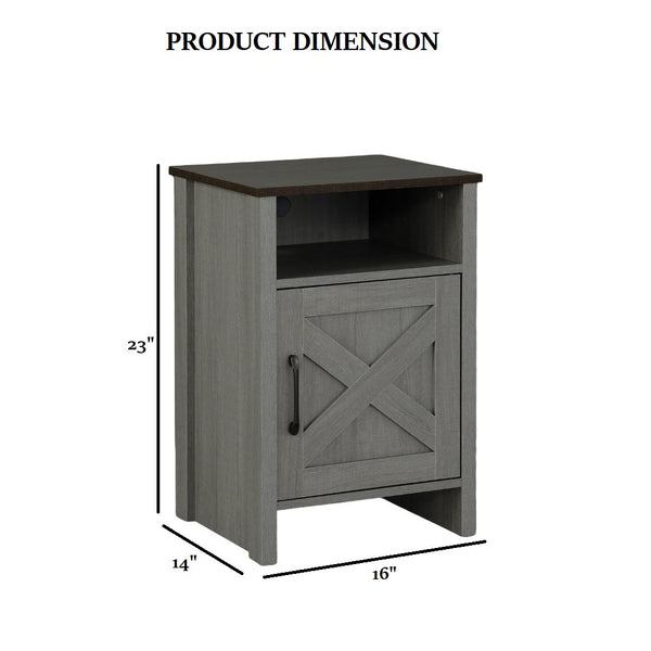 English Elm Rustic Farmhouse Side Table 16"W x 14"D x 23"H Two-Tone Brown & Gray, Drawer with X-Cross Handle, Open Shelf Storage B2741P395419