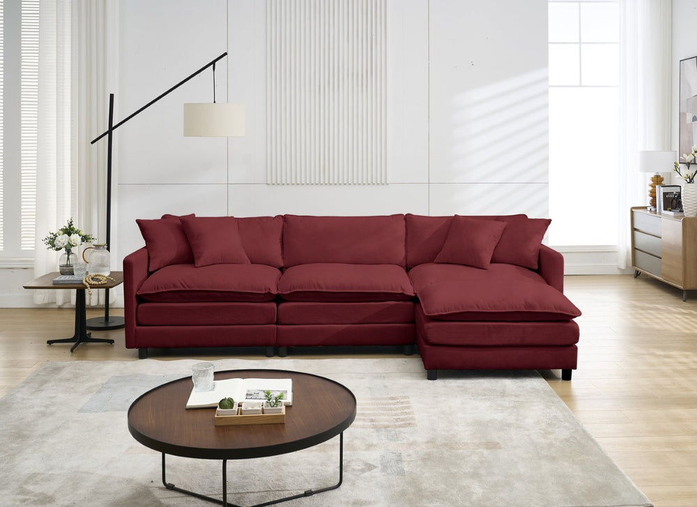 English Elm 108-inch Modular Chenille Sectional Sofa Deep Seat L-shape for Open Living Rooms Red W2795S00048
