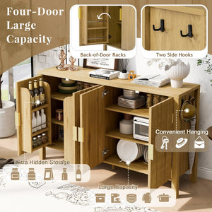 English Elm U_style Striped Four Door Sideboard Mdf Buffet Cabinet with Adjustable Shelves for Dining Natural N711P345170O