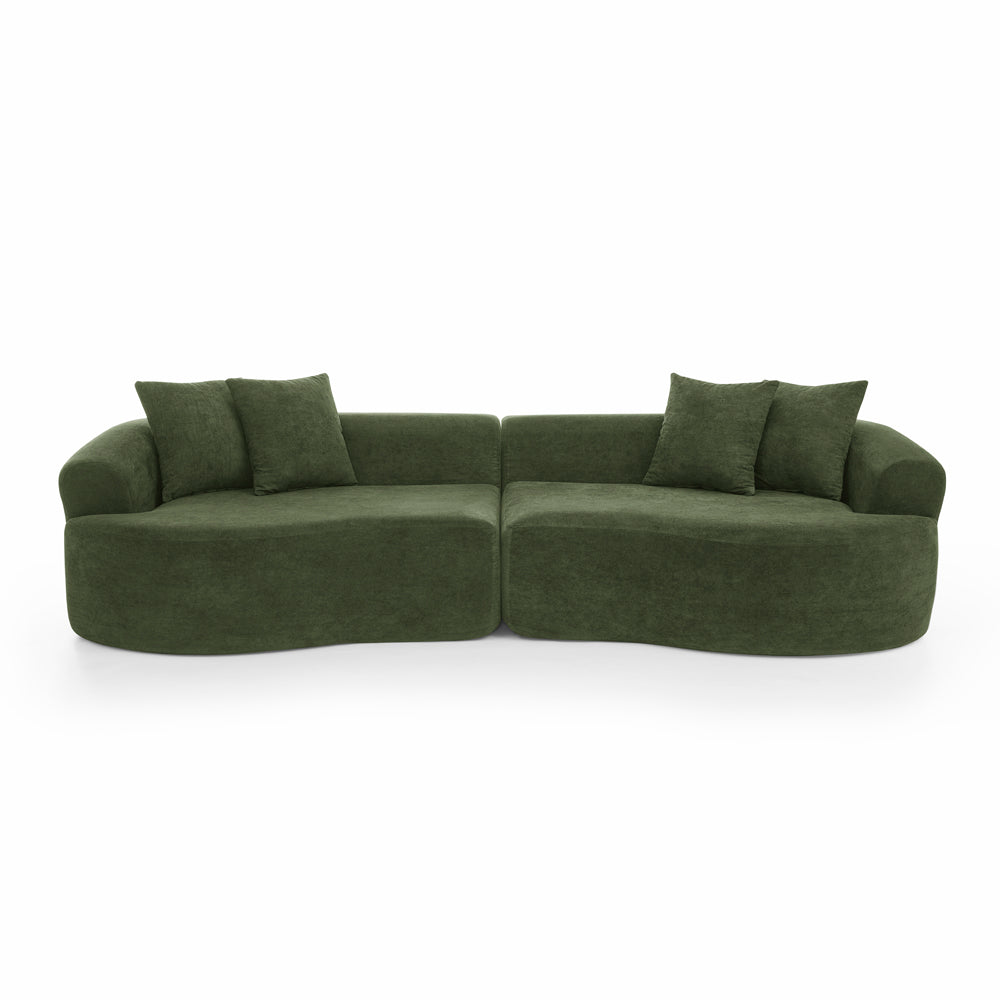 English Elm Modern Curved 4-Seater Sectional Sofa In Soft Chenille - Minimalist Design, No Assembly Needed, Green W1413S00106