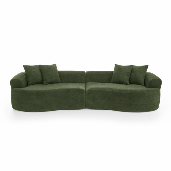 English Elm Modern Curved 4-Seater Sectional Sofa In Soft Chenille - Minimalist Design, No Assembly Needed, Green W1413S00106