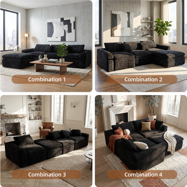 English Elm 108-inch Corduroy Modular Sectional Sofa Frameless Cloud Cushions Convert Sleeper W5105S00001