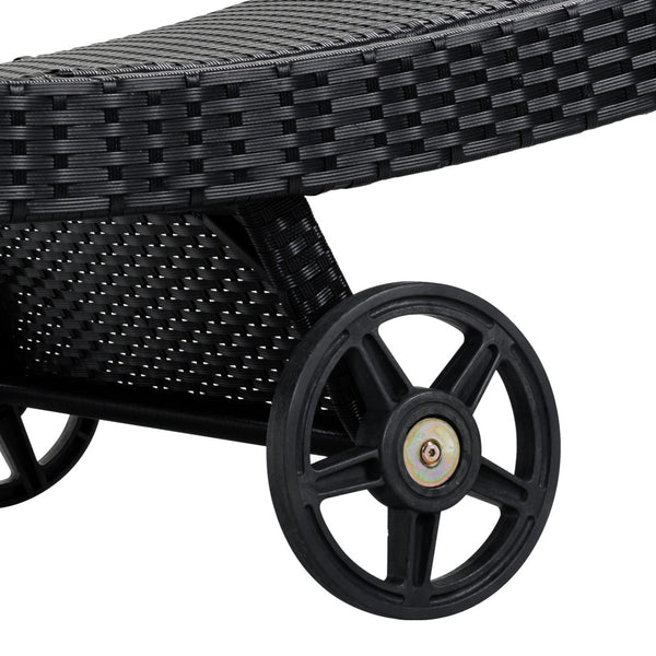 English Elm K&k Outdoor Wicker Reclining Chaise Set 2 Piece with Pull Out Tray Rolling Wheels Black N707P395515B