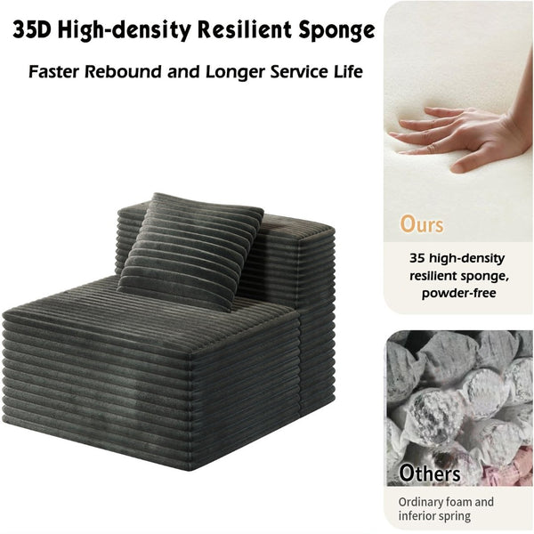 English Elm Single Corduroy Floor Sofa Modular Unit with Memory Foam Cushioning for Living Rooms W3434P329709