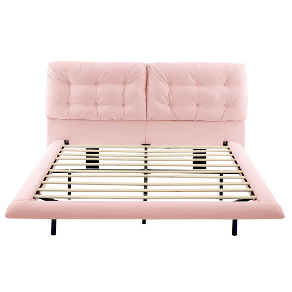 English Elm Christopher Knight Home® - Queen Plush Leather Upholstered Bed Frame with Wingback Headboard, Wavy Footboard, Quiet Support Pink 37.59 L x 32.25 W x 13 H N761S0000022H