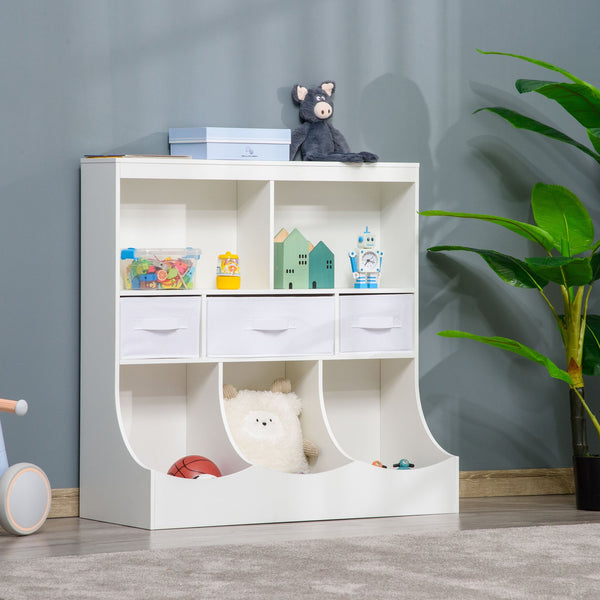English Elm HOMCOM Kids Storage Bookcase Organizer with 8 Compartments & 3 Drawers, Stable MDF Shelf for Toys W2225P200500