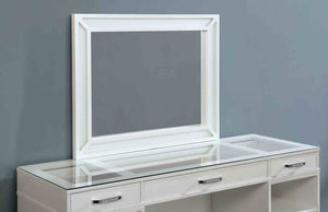 English Elm Glam Elegant Vanity Set with LED Mirror, Plush Stool, Ample Storage, Felt-Lined Drawers, Chic Finish White 65 L x 25 W x 15 H B2741S00682