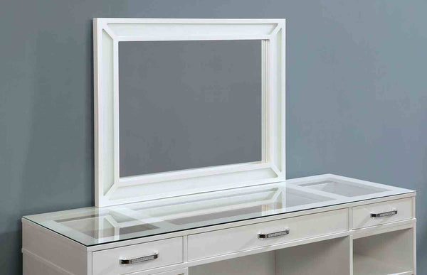 English Elm Glam Elegant Vanity Set with LED Mirror, Plush Stool, Ample Storage, Felt-Lined Drawers, Chic Finish White 65 L x 25 W x 15 H B2741S00682