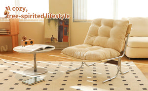 English Elm Modern Wingback Accent Chair Faux Leather Upholstery Chrome X Frame Living Room Cream W2105P440977