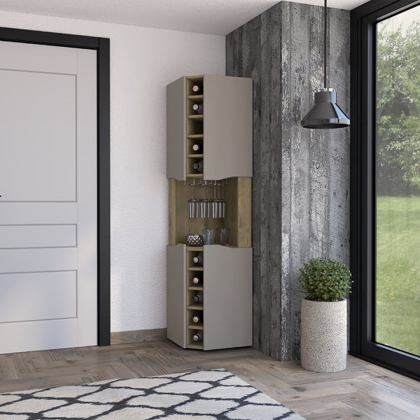 English Elm Grace Corner Bar Cabinet with Wine Rack Stemware Hanging and Concealed Shelving Storage B128S00214