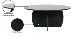 Meridian Furniture Formentera Handcrafted Genuine Marble Round Coffee Table with Natural Green Veining 219Green-CT