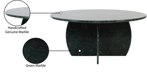Meridian Furniture Formentera Handcrafted Genuine Marble Round Coffee Table with Natural Green Veining 219Green-CT
