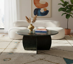 Meridian Furniture Formentera Handcrafted Genuine Marble Round Coffee Table with Natural Green Veining 219Green-CT