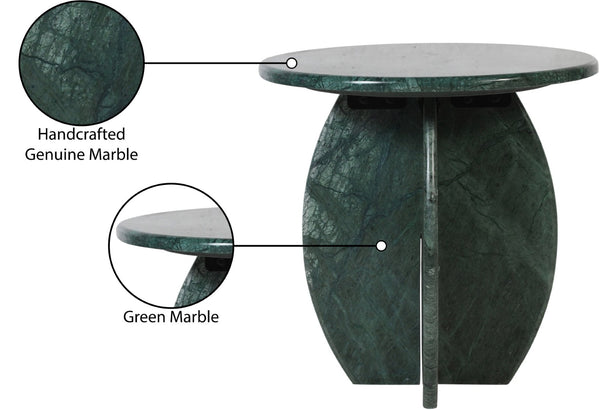 Meridian Furniture Formentera Genuine Green Marble Side Table with Unique Veining for Living Spaces 219Green-ET