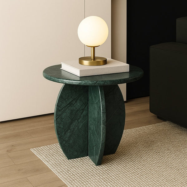 Meridian Furniture Formentera Genuine Green Marble Side Table with Unique Veining for Living Spaces 219Green-ET