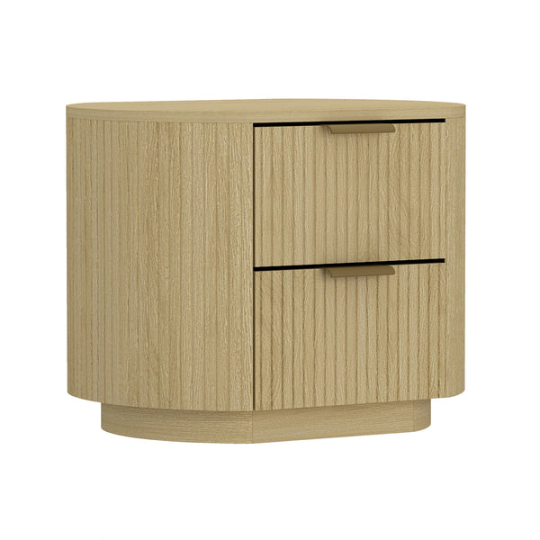 English Elm Olivia 27" Nightstand in Natural Oak – 2-Drawer Ribbed Wood Grain, Rounded Corners, Metal Glam Handles B365P398197