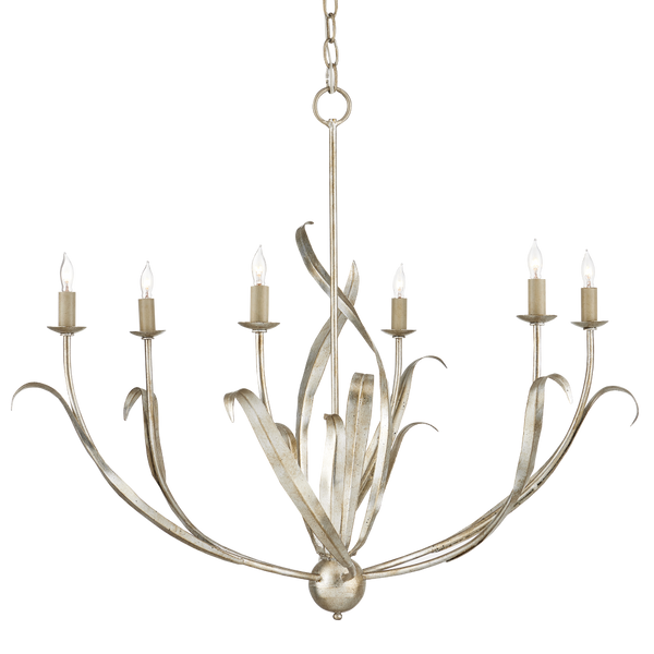 Menefee Silver Chandelier - Elegant Wrought Iron Light Fixture with Nature-Inspired Design & Finish