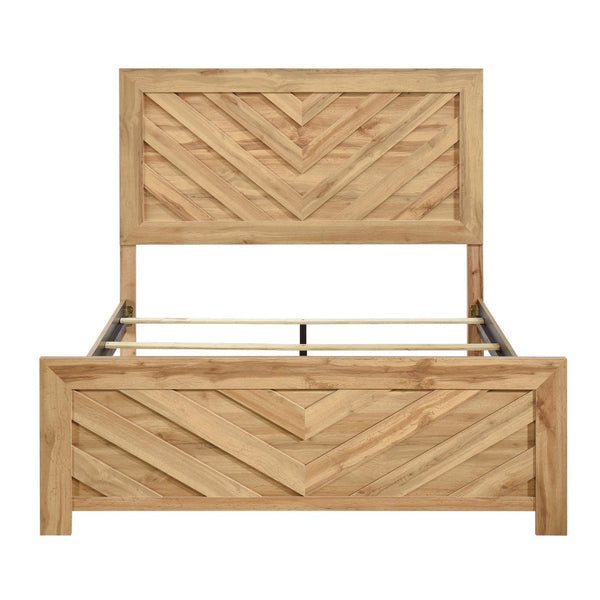 English Elm Natural Wood Grain California King Bed Chevron Inlay Rustic Contemporary Bedroom Frame B011P490036