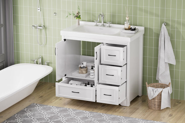 English Elm 36'' 36" Modern Bathroom Vanity with Ceramic Undermount Sink, White Cabinet, 2 Doors & 4 Drawers, Sturdy W1162S00012