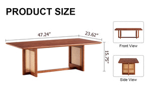 English Elm Chinese Walnut Imitation Rattan Coffee Table Rectangular Rubberwood Low Tea Table — Compact Chic, Easy Assembly, Durable Style W1512P380701