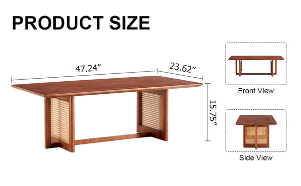English Elm Chinese Walnut Imitation Rattan Coffee Table Rectangular Rubberwood Low Tea Table — Compact Chic, Easy Assembly, Durable Style W1512P380701