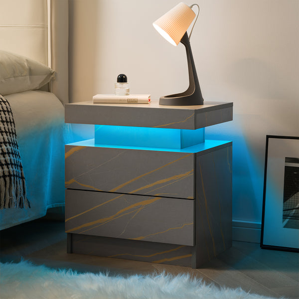 English Elm Nightstand LED Bedside Table with Adjustable Multi-Color Lights, Sleek Modern End Table for Bedroom Grey+Gold 22.83 L x 16.93 W x 7.68 H W2178138743