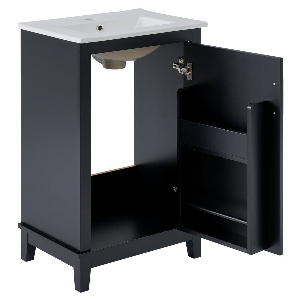 English Elm 20 Inch Modern Small Bathroom Vanity Cabinet With Ceramic Basin, Space-Saving Storage & Soft-Close Door Black N729P170386B