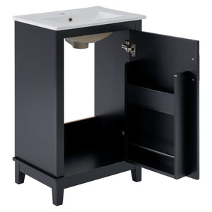 English Elm 20 Inch Modern Small Bathroom Vanity Cabinet With Ceramic Basin, Space-Saving Storage & Soft-Close Door Black N729P170386B