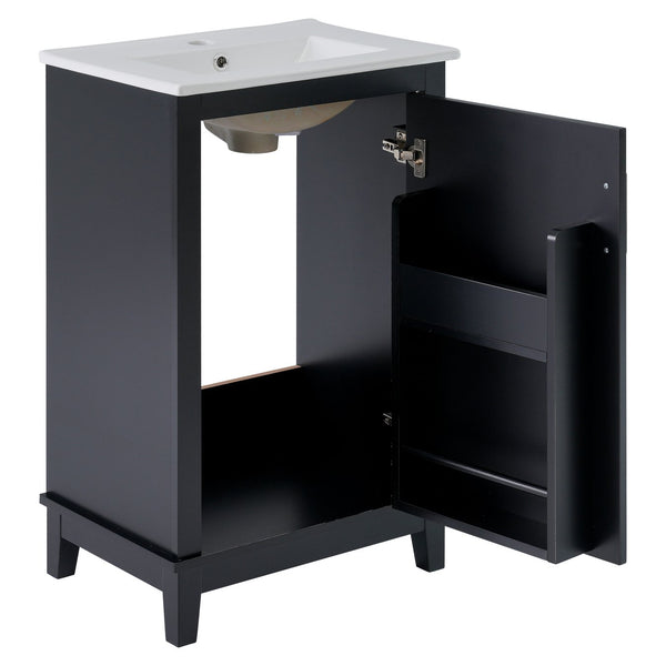 English Elm 20 Inch Modern Small Bathroom Vanity Cabinet With Ceramic Basin, Space-Saving Storage & Soft-Close Door Black N729P170386B
