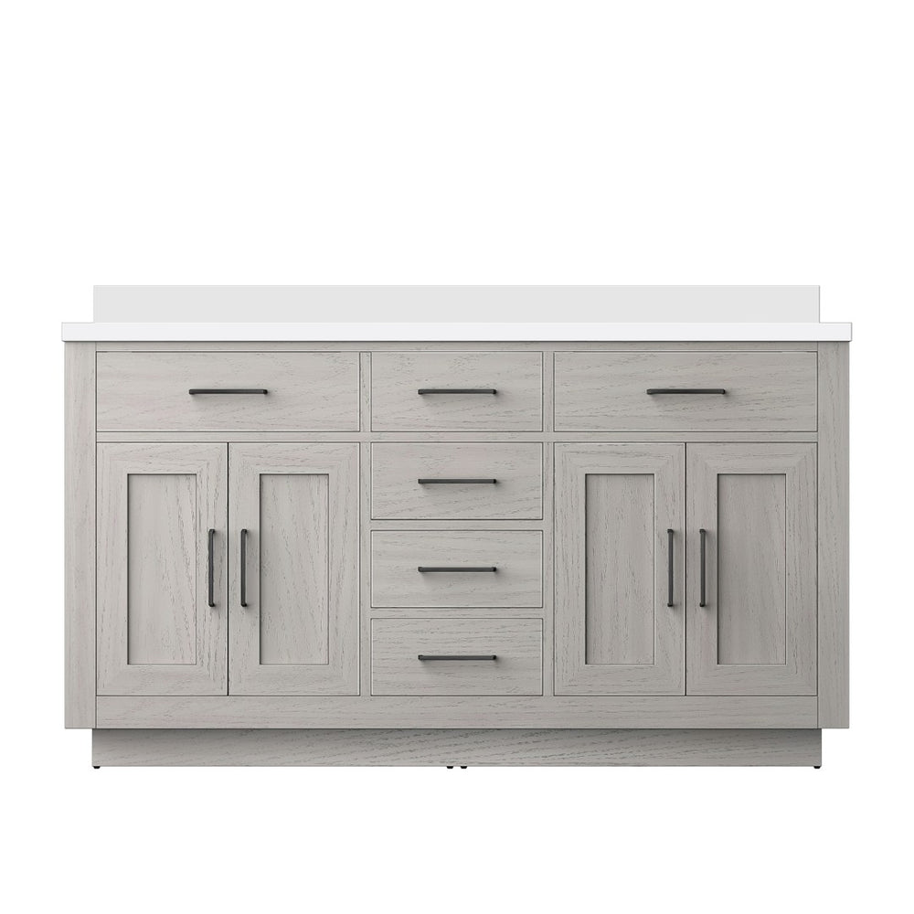 English Elm White Oak Double Bath Vanity 60" W X 22" D With Cultured Marble Top - Elegant Storage & Easy Install B2731P257757-GIGA