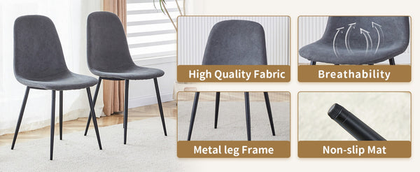 English Elm Table Set With 10 Dark Gray Linen Chairs, Modern Tempered Glass Top & Stylish X-Shaped Metal Legs W1151S03603-GIGA