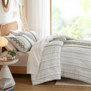 English Elm 3 Pcs King/Cal King Chenille Duvet Cover Set In Soft Sage & Ivory - Elegant Comfort For Your Bedroom B035P319206