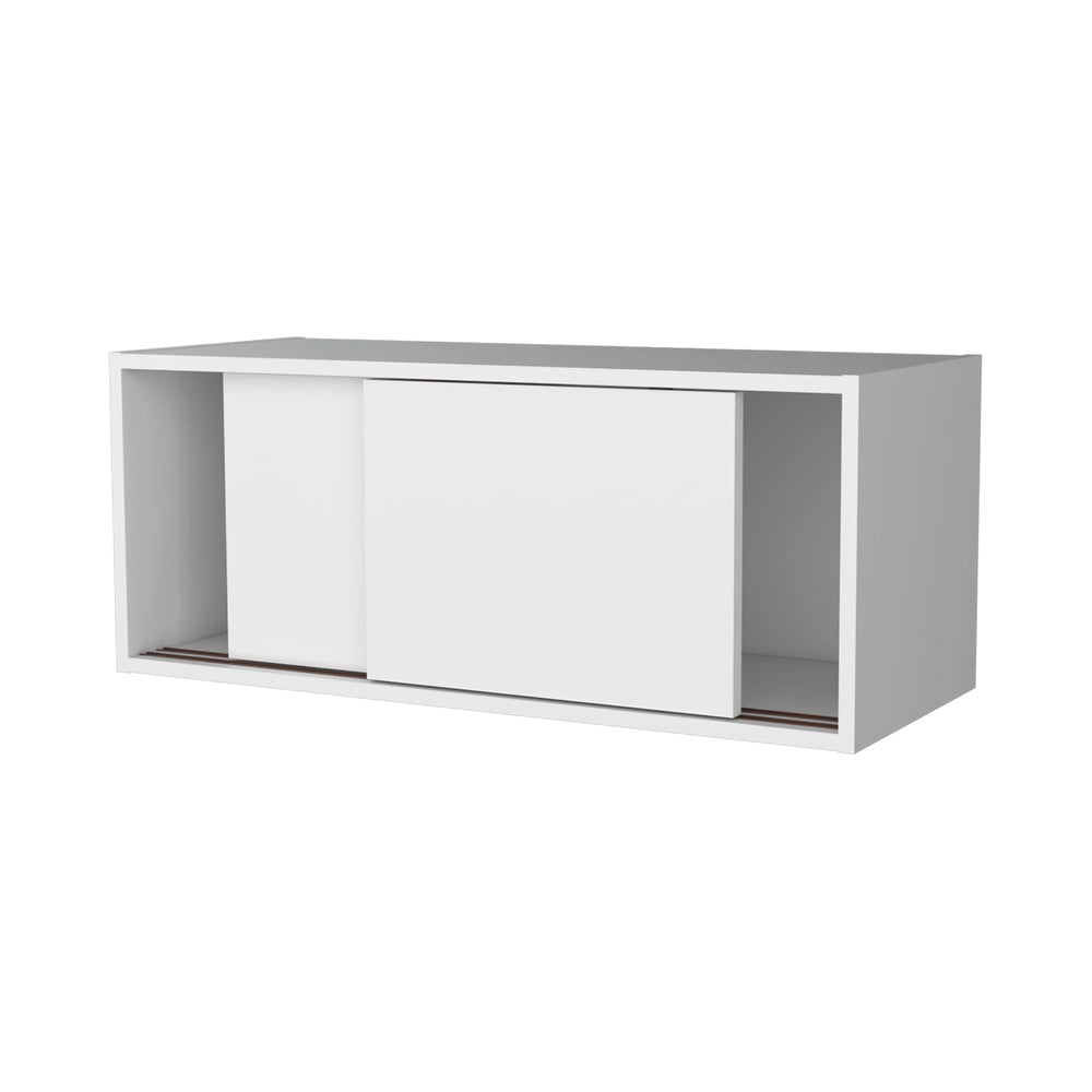 English Elm White Floating Cabinet Slim Wall-Mount Sliding Door Storage Shelf for Office Study Modern Decor 31.9" B062P252214