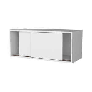 English Elm White Floating Cabinet Slim Wall-Mount Sliding Door Storage Shelf for Office Study Modern Decor 31.9" B062P252214