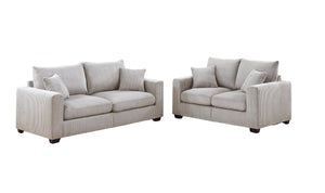 English Elm Classic Corduroy 2pc Sofa Set with Loveseat, Square Arms, Plush Cushions & 2 Throw Pillows - Cozy Modern Appeal Ivory 36 L x 25 W x 28 H B011S01299