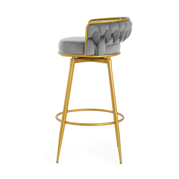 English Elm Christopher Knight Home® - Swivel Counter Height Bar Stools Set of 2 with 180° Turn, Hand-Woven Back, Gold Frame, Velvet Comfort Grey N762P216979E