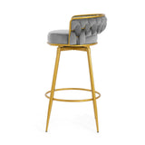 Christopher Knight Home® - Noble House - - Swivel Counter Height Bar Stools Set Of 2,31.5"Bar Height Stools With Hand-Woven Backrest & Gold Metal Legs,Modern Low Back Upholstered Kitchen Chairs With Footrest For Island,Dining Room,Grey