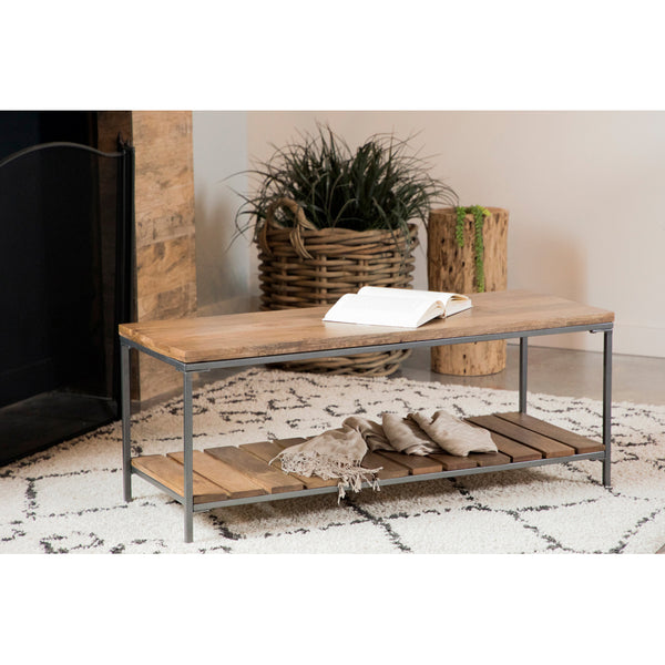 English Elm Foundry Natural & Gunmetal Accent Bench with Mango Wood Seat and Slatted Shelf, Industrial Chic B062P333431