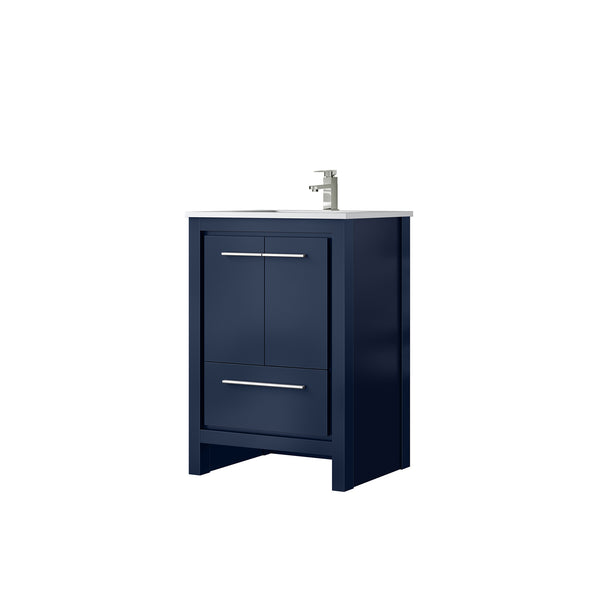 English Elm Navy Blue Bath Vanity With Cultured Marble Top, Brushed Nickel Faucet, And Ample Storage Options B2731P259251